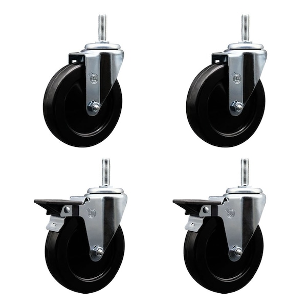 Service Caster 5 Inch Hard Rubber Wheel Swivel 58 Inch Threaded Stem Caster Set 2 Brakes SCC SCC-TS20S514-HRS-58212-2-PLB-2 - main